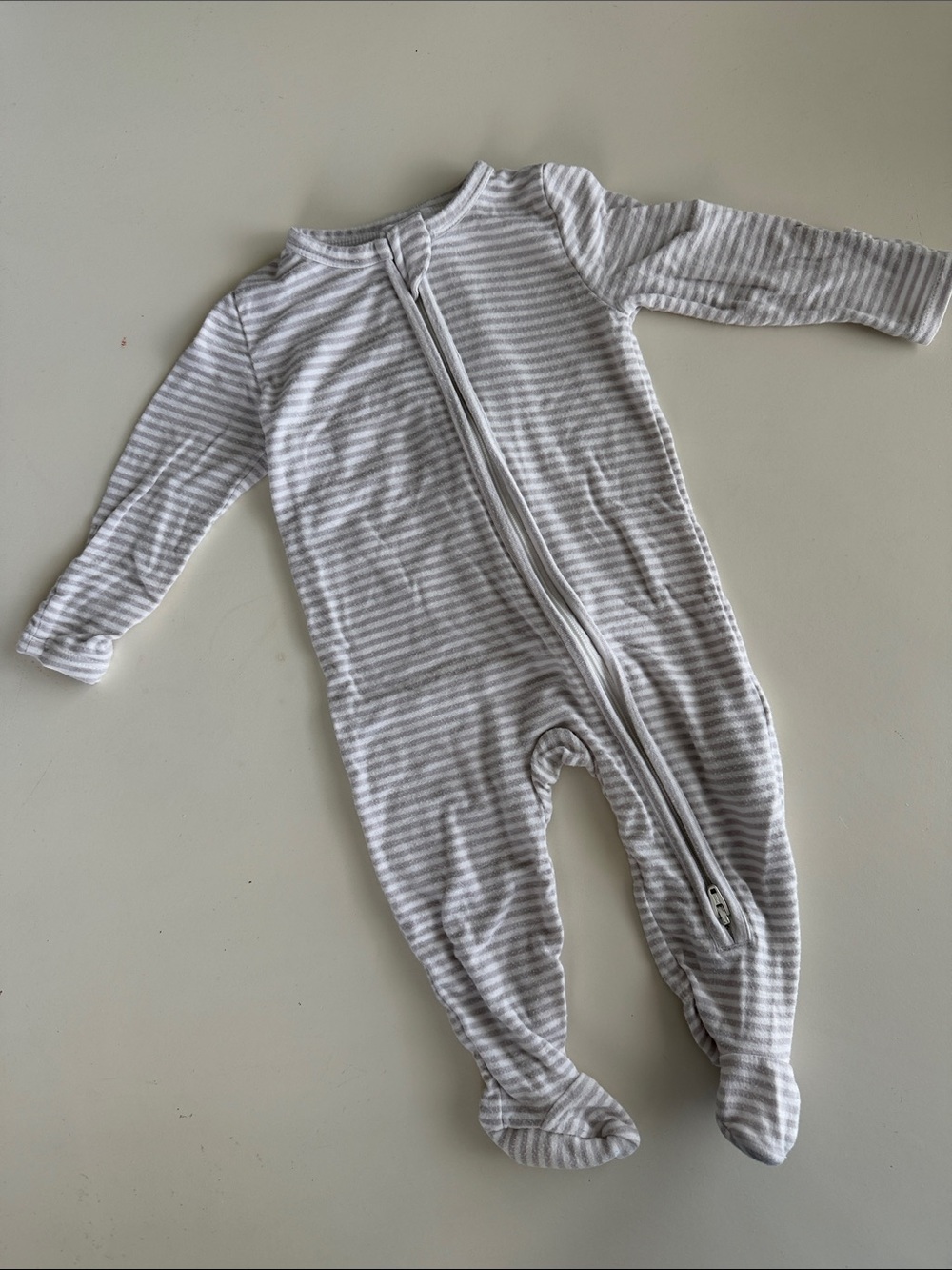 Angel Dear Gray & White Striped Zip Footed One-Piece